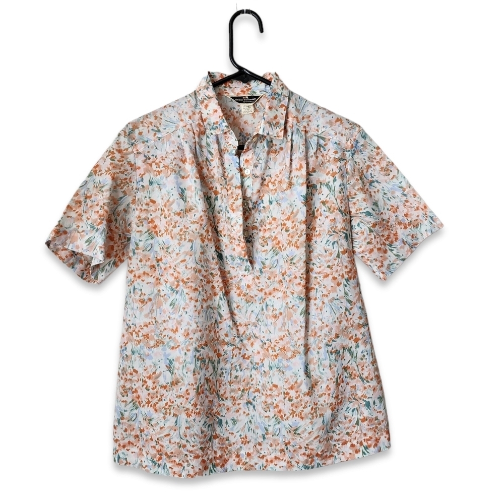 ALEX COLEMAN x VINTAGE 70s watercolor floral button‎ up pointed collar shirt